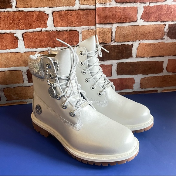 TIMBERLAND WOMEN’s PREMIUM 6 IN WATERPROOF BOOT LT GREY FULL GRAIN - Picture 7 of 7